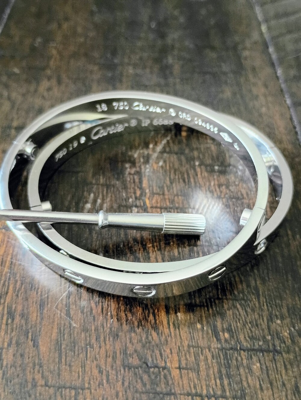 New Silver Tone Screw Motif Bangle Bracelet (Pair) Fashion Jewelry - Picture 7 of 7